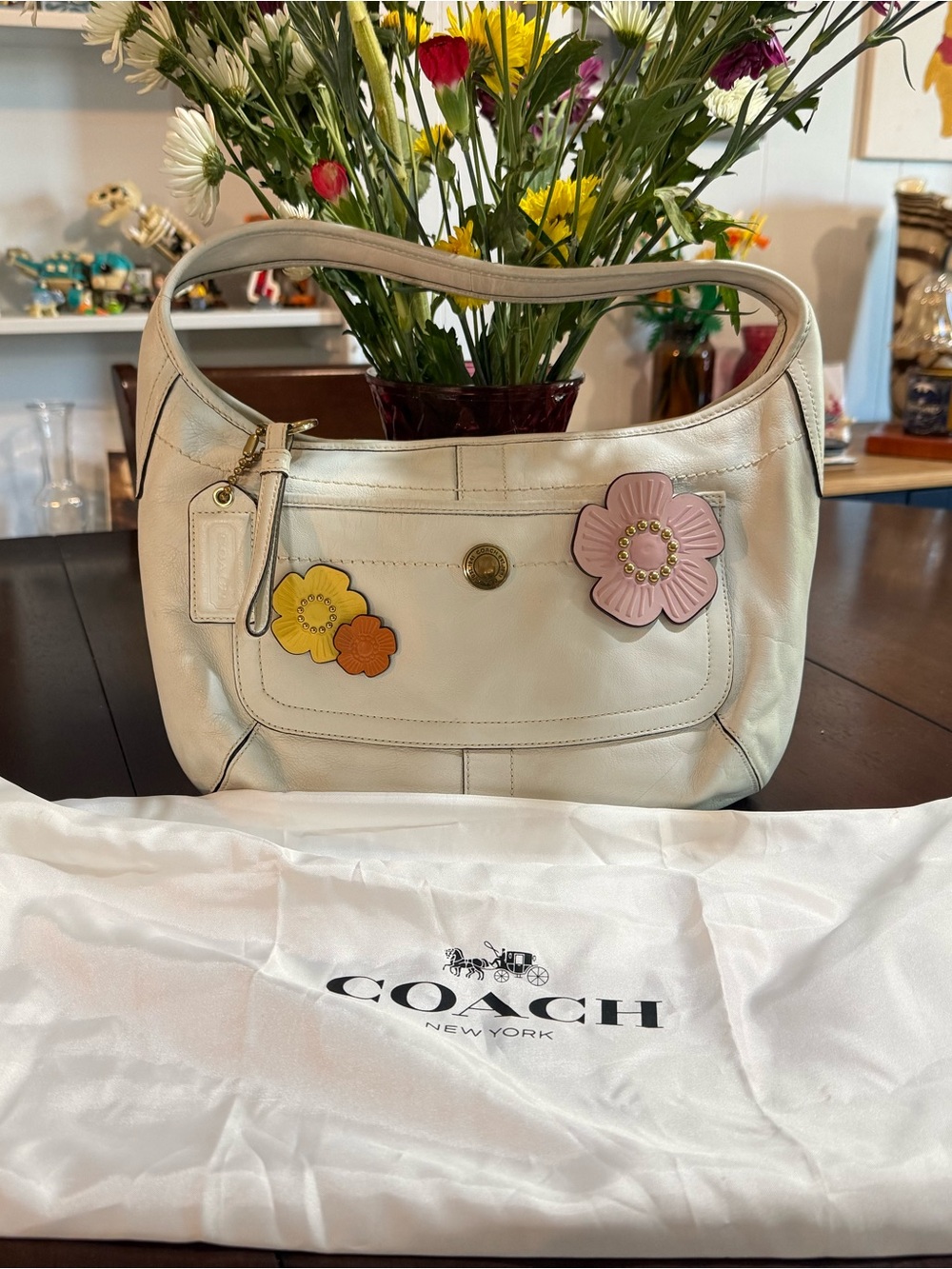 COACH Y2K Upcrafted white Ergo Hobo shoulder bag with leather tea roses